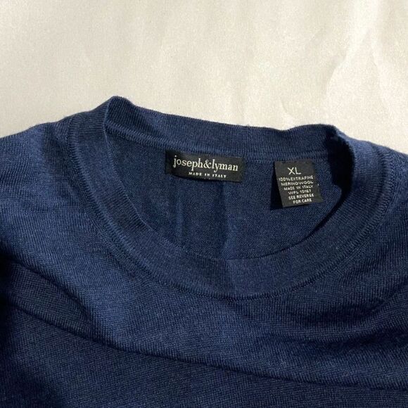 Joseph & Lyman made in Italy sweater 100% extra fine merino wool blue men XL - Picture 4 of 6